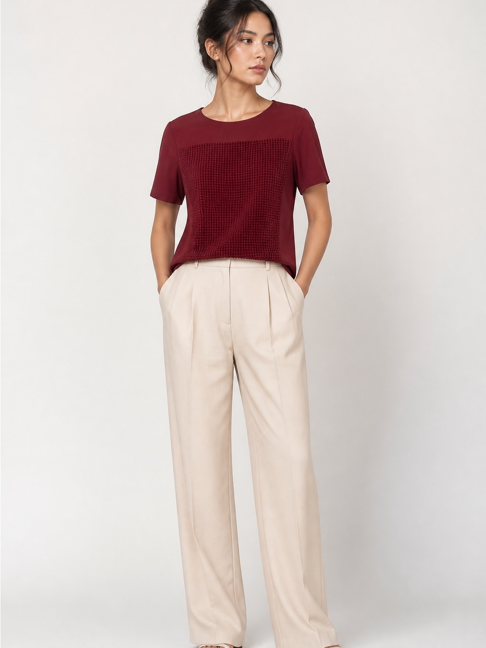 Madewell Burgundy Textured Silk & Cotton Top – Size XS